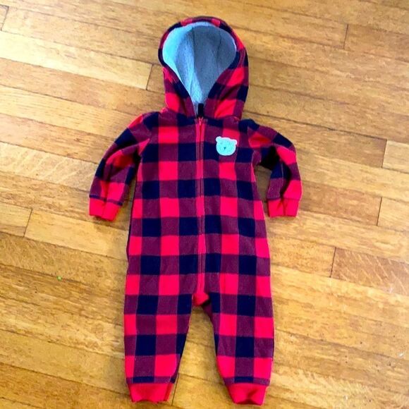 3/$15 Sherpa hoodie flannel PJS (unisex 9-12month) - Picture 1 of 5